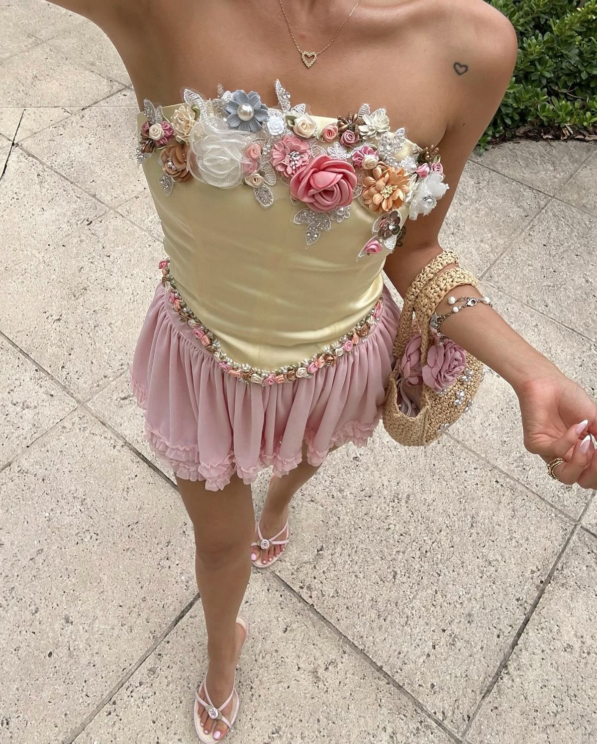 Rosa Blumen Süßes Kurzes Satin Homecoming Kleid Partykleid nv4874