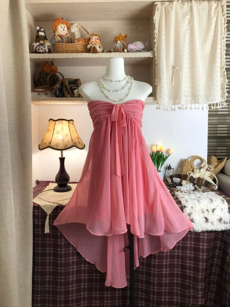 Pink Strapless Chiffon Short Homecoming Dress Birthday Party Dress nv4448