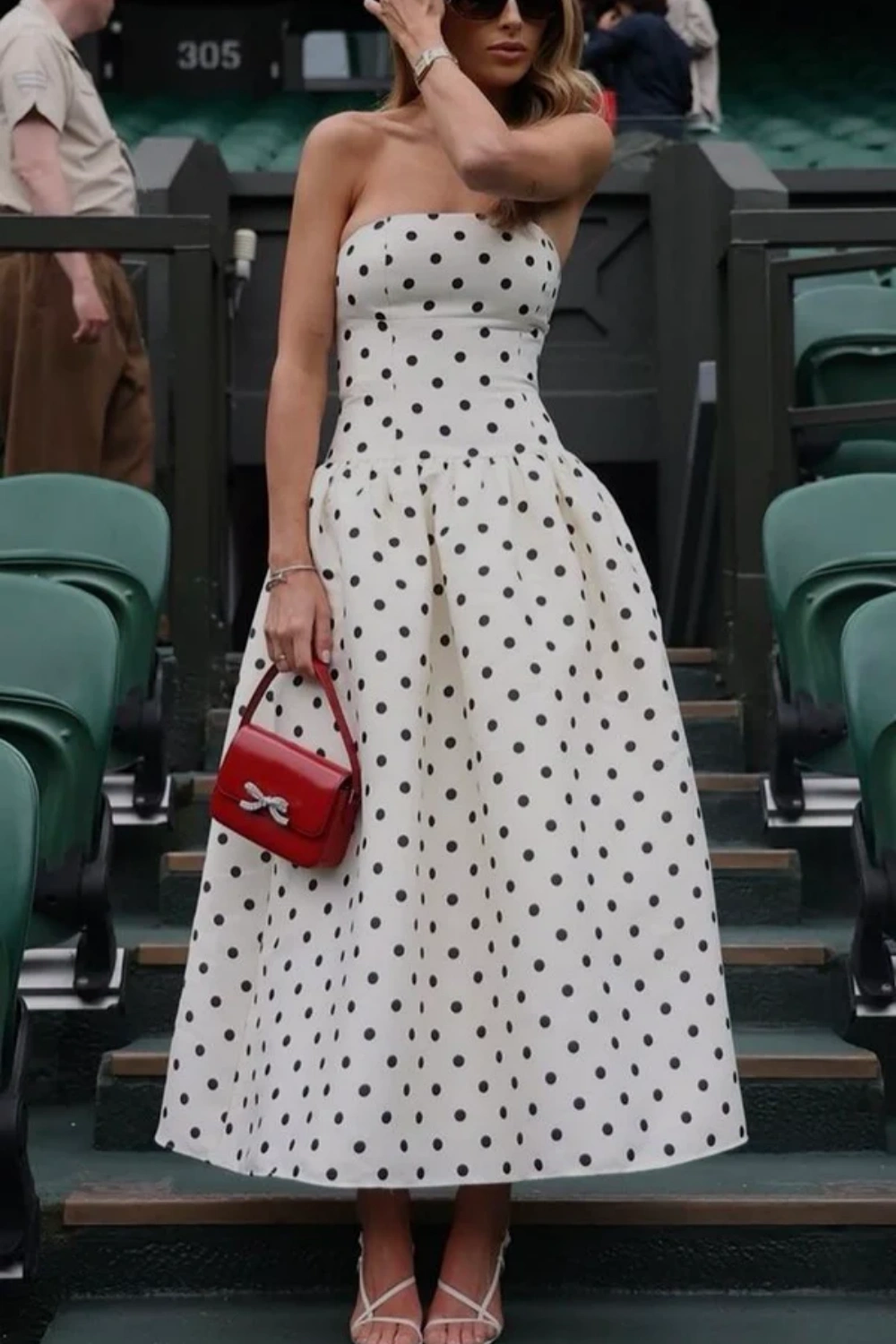 White polka dot fashionable mid-length chiffon homecoming dress birthday party dress nv5283