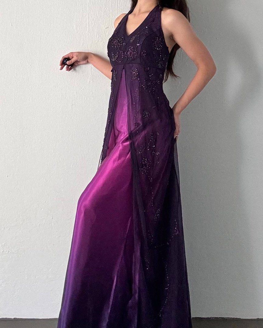 NiceVestidos--Purple Exquisite Floral Beaded Vintage Long Chiffon Prom Dress Homecoming Dress Fairy Dress Nv5590