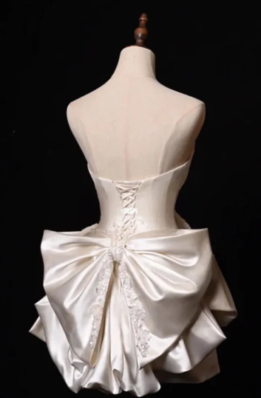 White exquisite beading fashion short satin homecoming dress birthday party dress nv5284