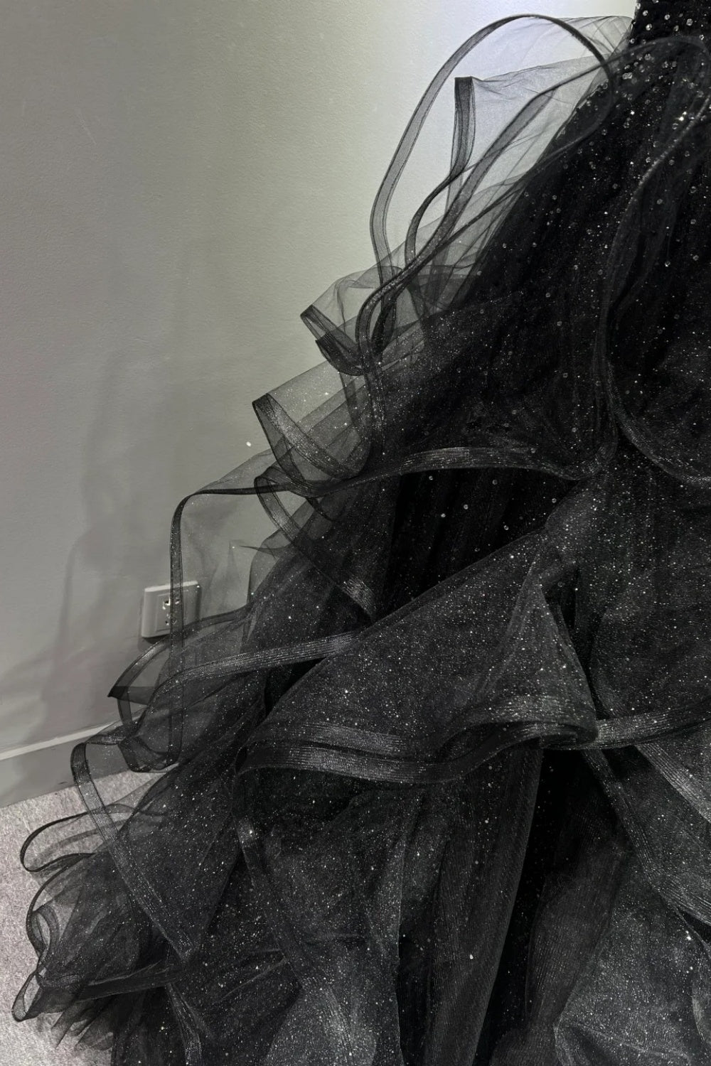 Black shimmering long tulle ball gown NV6629