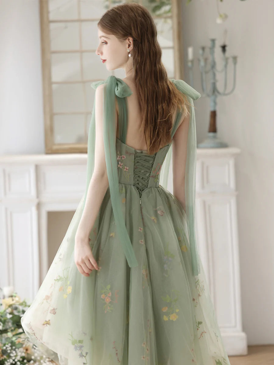 Lovely High Low Lace Party Dress, Green Tulle Short Prom Dress, Green Homecoming Dress nv1639