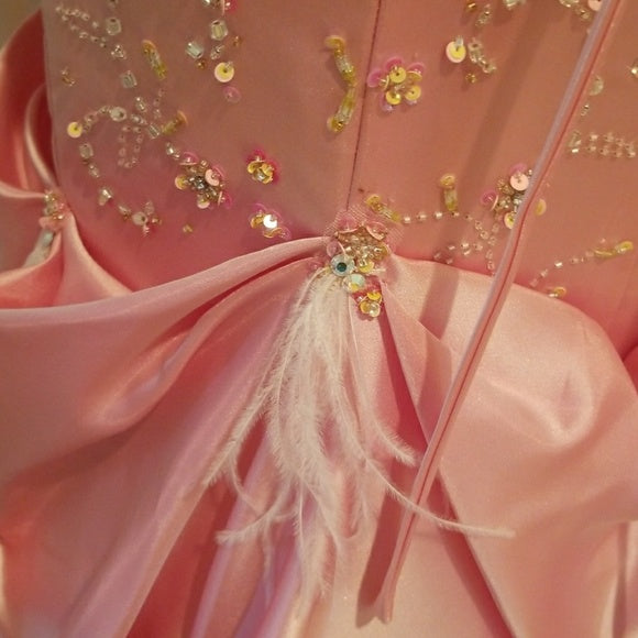 Robe de soirée longue en satin rose, magnifique, élégante et brillante, ornée de perles, nv3675