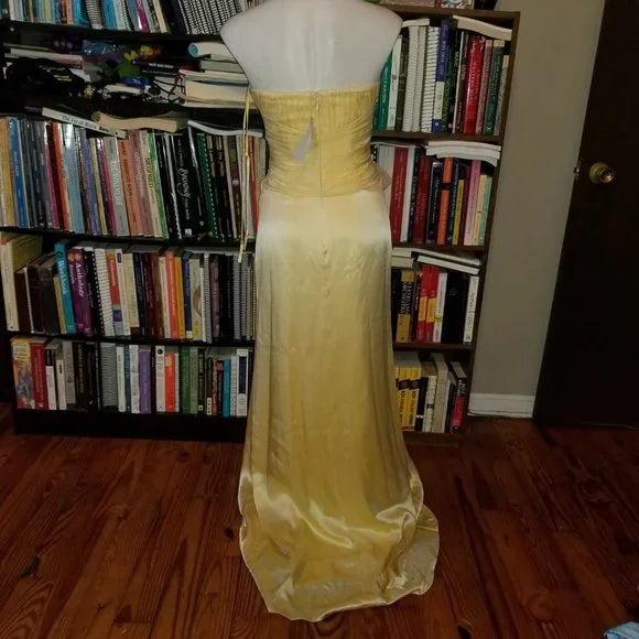 Robe de soirée longue en tulle, élégante et vintage, couleur jaune crème, épaules dénudées, longueur au sol, robe de bal, robe de soirée nv3714