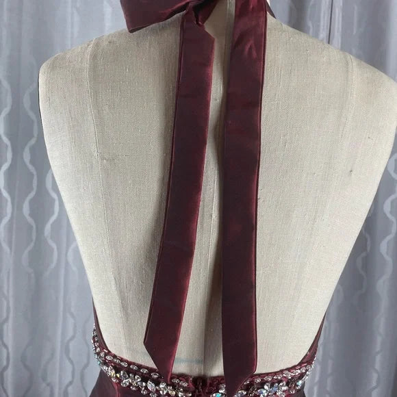 Burgunderrotes, elegantes, exquisites, perlenbesetztes, trägerloses A-Linien-Kleid aus Satin, formelles Ballkleid, Abendkleid, Partykleid nv3687