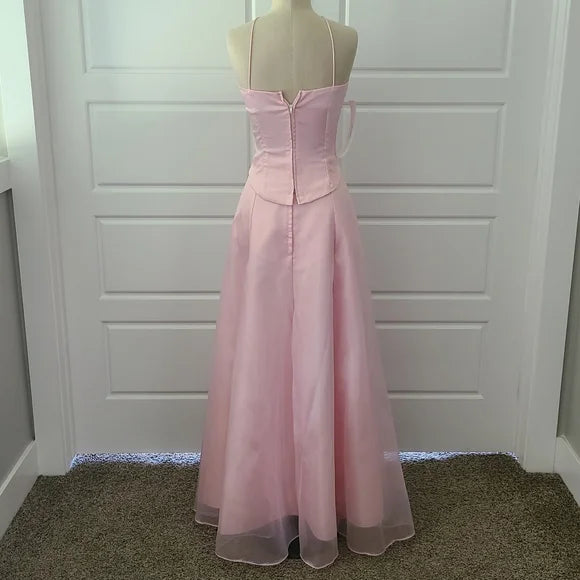 Rosa, modisches, besticktes Trägerkleid aus langem Satin, Ballkleid, Abendkleid, Partykleid, nv3639