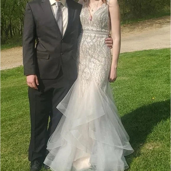 Champagne color gorgeous shiny fashion V-neck exquisite beading beautiful floor-length ruffled tulle ball gown evening dress party dress nv3620