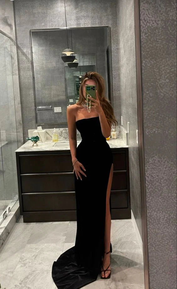 Black fashion elegant mermaid fishtail slim fit long satin ball gown evening dress party dress nv88