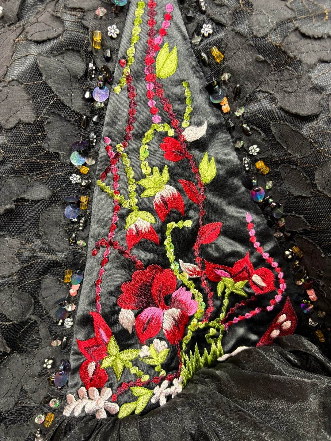 Black floral beaded long mermaid fishtail ball gown evening dress quinceanera dress nv4641