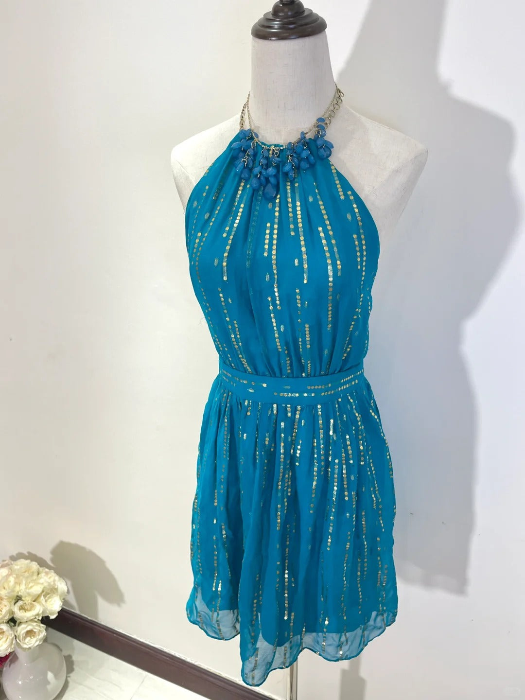 ✨Robe de soirée courte en mousseline de soie bleue, jolie robe de soirée nv5432