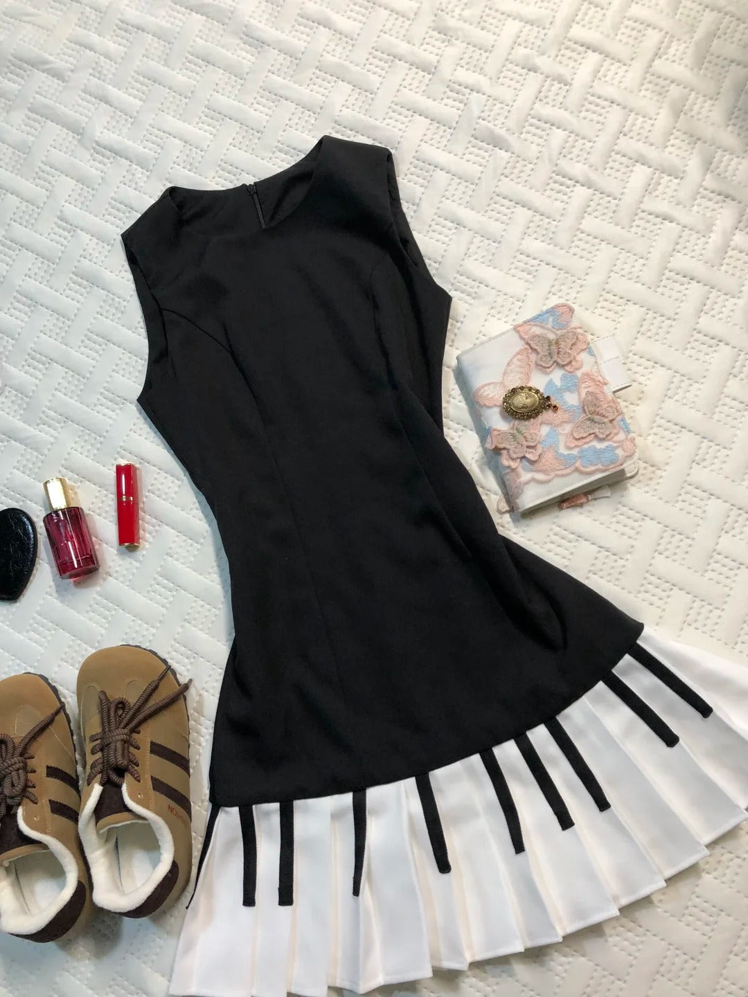 NiceVestidos--Short Chiffon Homecoming Dress Piano Black Sleeveless Dress Girls Dress NV5658