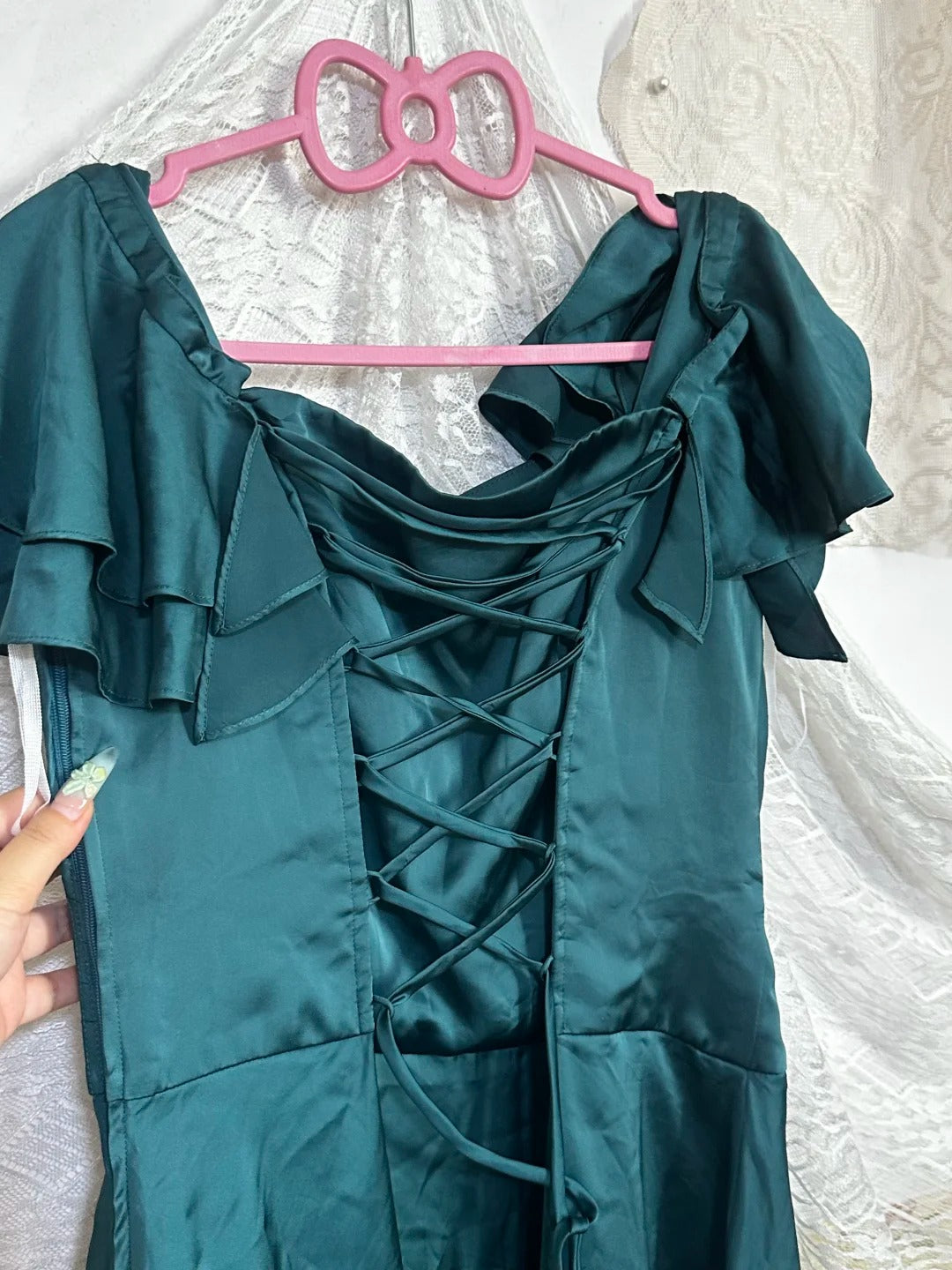 Dark green vintage short satin homecoming dress birthday party dress nv5087