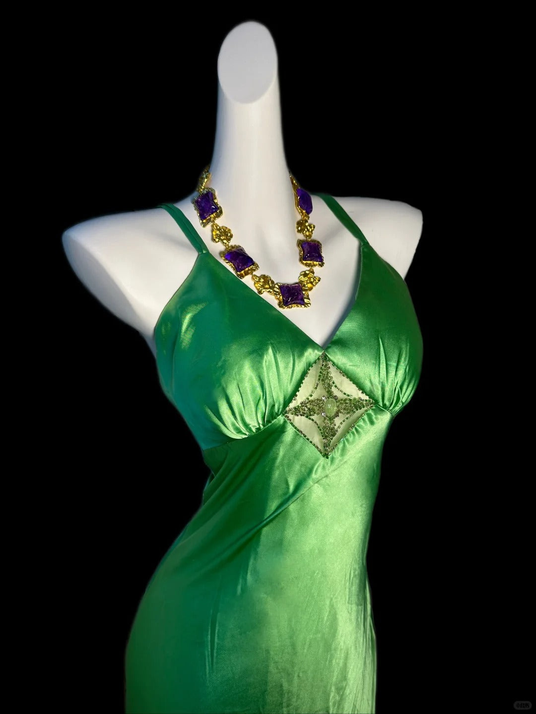 Green spaghetti strap elegant satin long prom dress evening gown nv5229