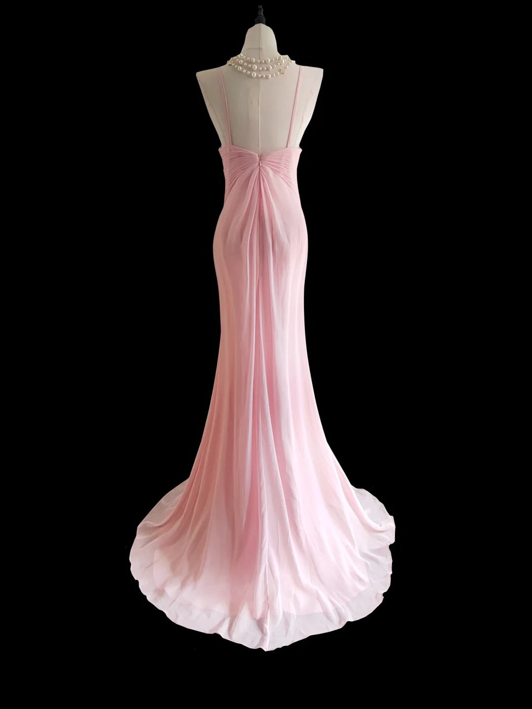 Pink Fashion Elegant Suspender Long Mermaid Slim Fishtail Skirt Chiffon Floor Length Train Ball Gown Evening Dress Wedding Bridesmaid Party Dress Prom Dress nv3865