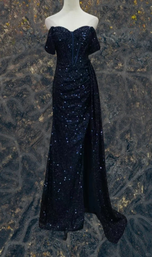 Robe de soirée longue élégante à paillettes bleu/violet scintillantes nv4924