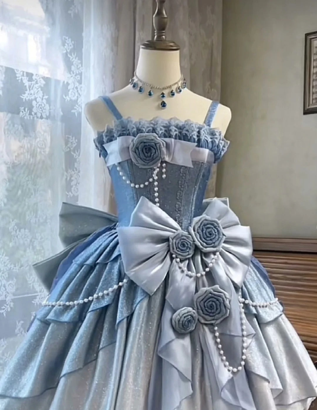 Blaues Blumenmuster, lang/kurz, Satin, bodenlang, Ballkleid, Abendkleid für Erwachsene, nv4425