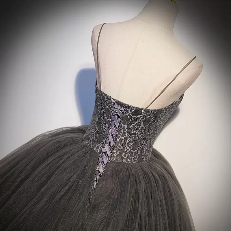 Robe de soirée longue en tulle gris nv69
