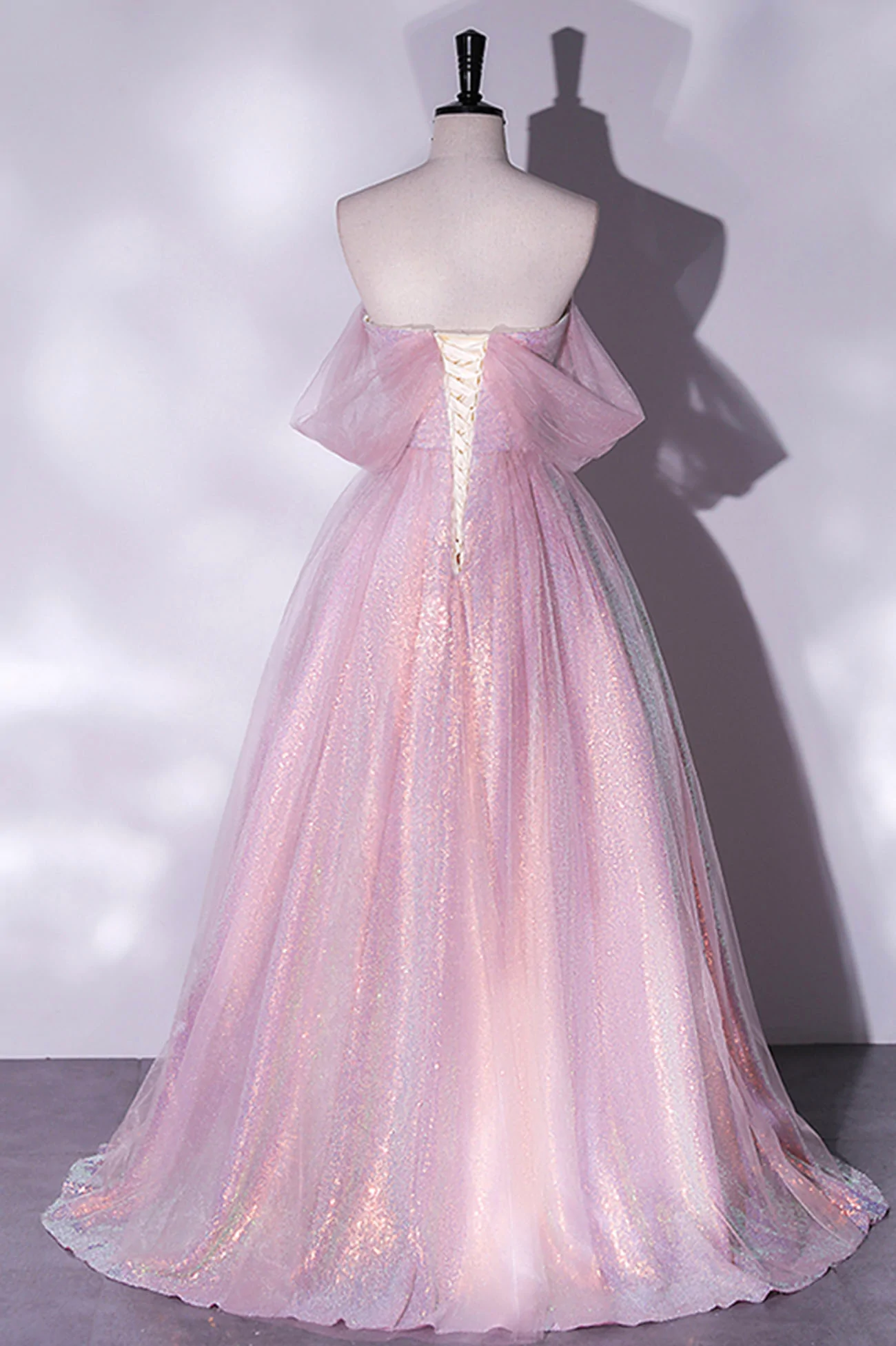 Pink Tulle Sequins Long Prom Dress, A-Line Formal Graduation Dress nv599