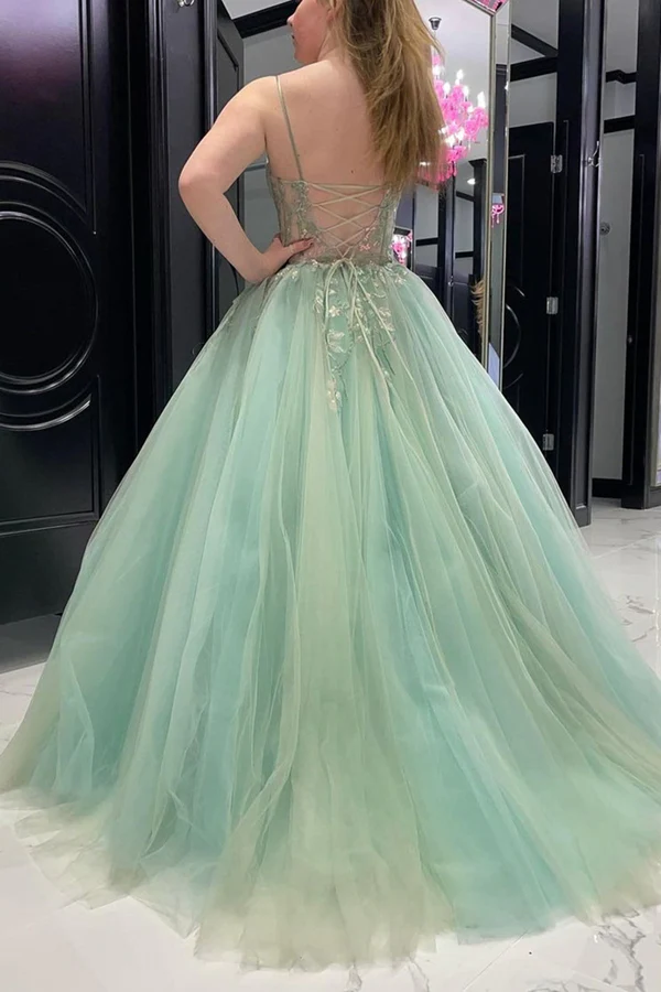 Sweetheart Neck Mint Green Lace Tulle Long Prom Dress, Mint Green Lace Formal Dress, Mint Green Evening Dress nv810