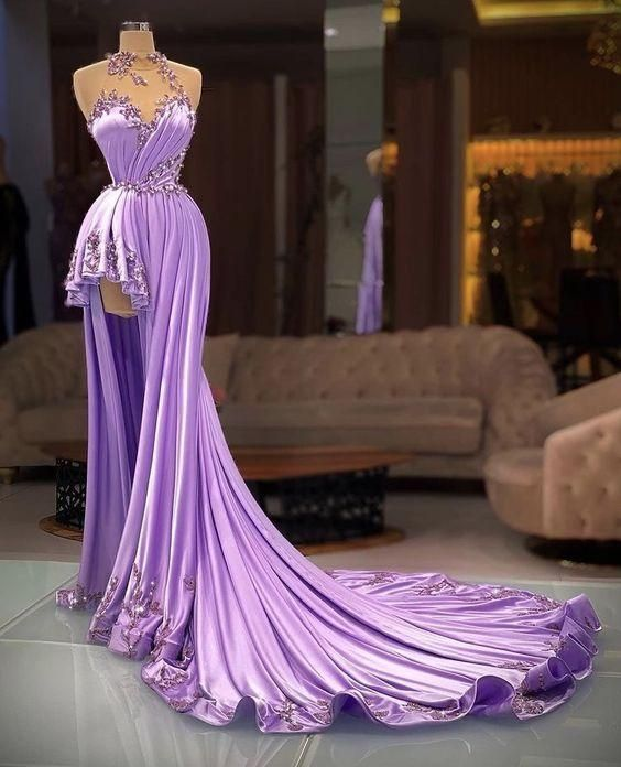 Purple gorgeous elegant long evening dress applique ball gown nv407