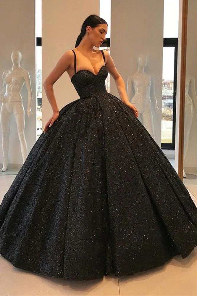 Spaghetti Straps Black Sweetheart Quinceanera Dresses, Ball Gown Sequins Prom Dresses nv201