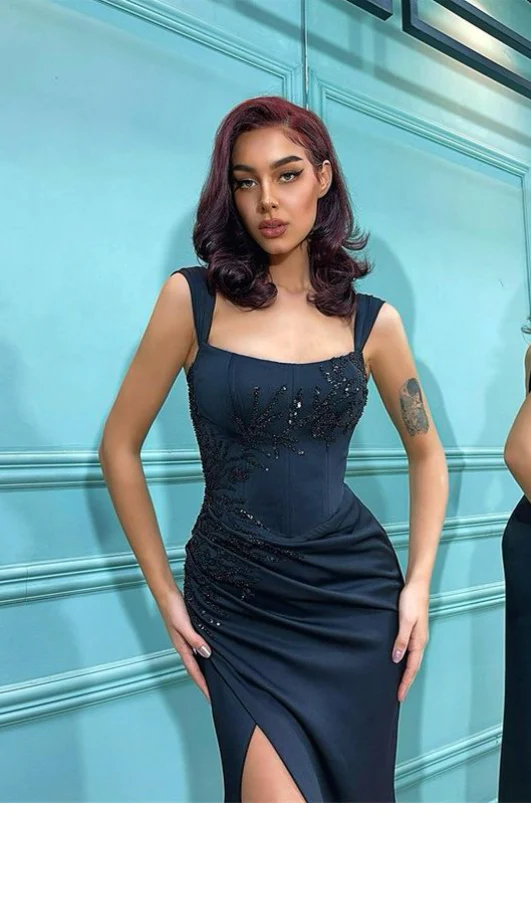 Simple Mermaid Side Slit Floor Length Prom Dress With Beads,Party Dress,Evening Dress nv311