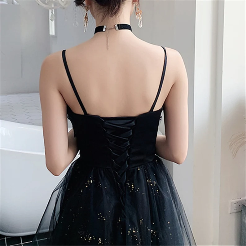 Black Glitter Tulle Prom Dress, Black Slip Evening Prom Dress nv1051