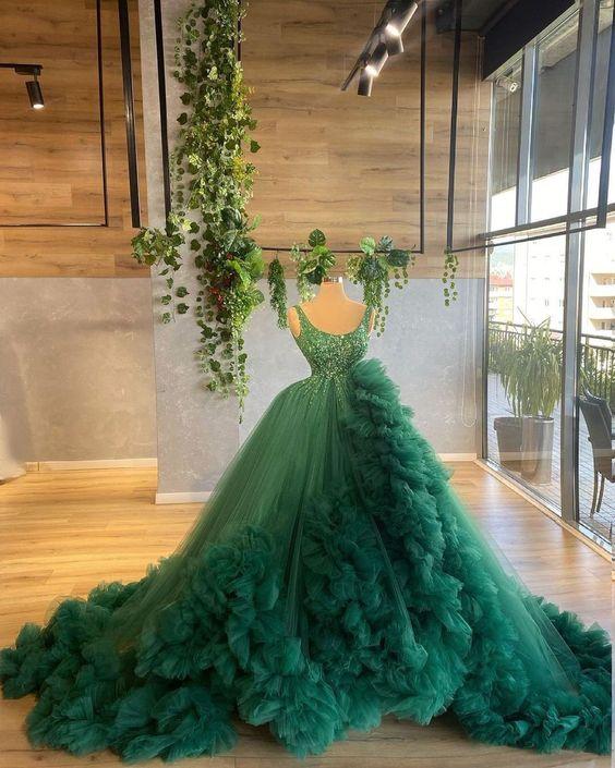Fashionable Ball Gown, Green Evening Dress, Grand Wedding Dress, Bridal Gown Nv61