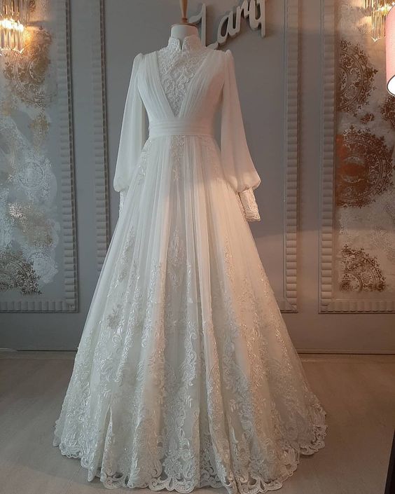 Robe de bal élégante sur mesure avec manches longues robe de mariée nv66