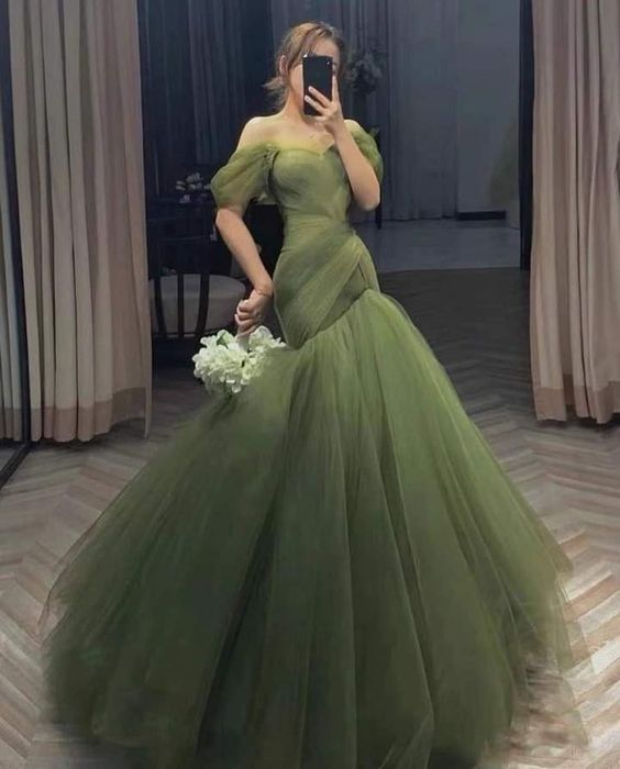 Green beautiful elegant long tulle off-shoulder ball gown evening dres NiceVestidos Green beautiful elegant long tulle off-shoulder ball gown evening dres NiceVestidos