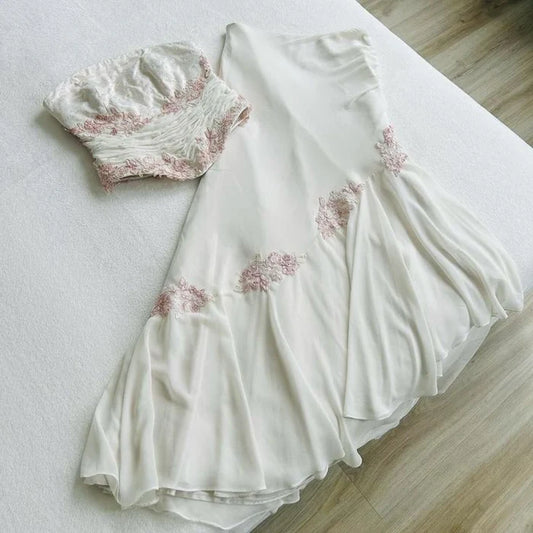 White Two Piece Prom Dress,Chiffon Elegant Evening Party Dress nv5348