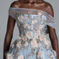 Mist Blue Garden Off-Shoulder 3D Floral Ball Gown Evening Dress NV6565