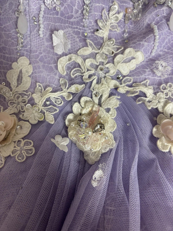 Lilac Vintage Exquisite Beading Elegant Off-the-shoulder Long Tulle Ball Gown Evening Gown Party Dress nv4159
