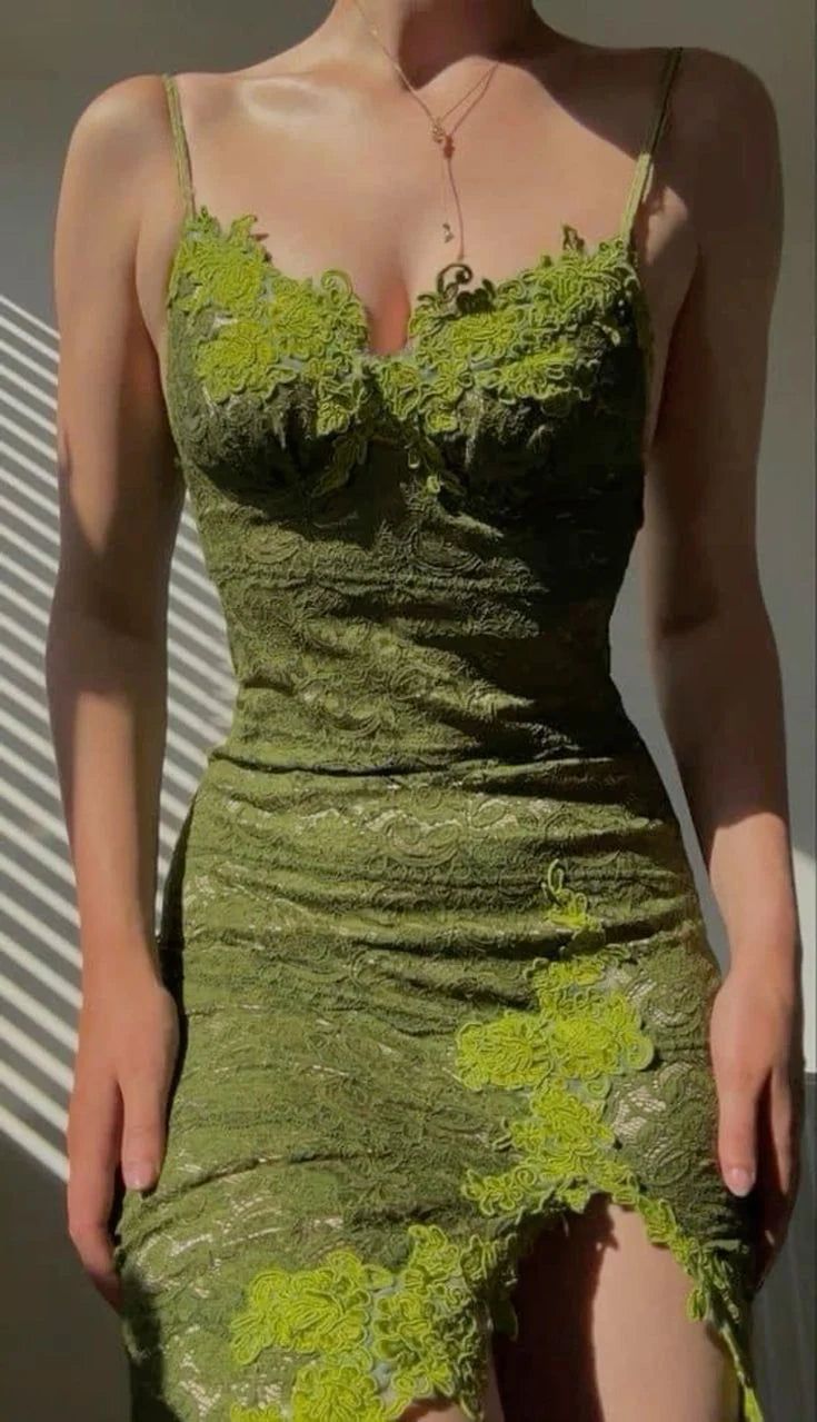 Robe de soirée courte en dentelle verte, tenue de fête d'anniversaire, nv4353