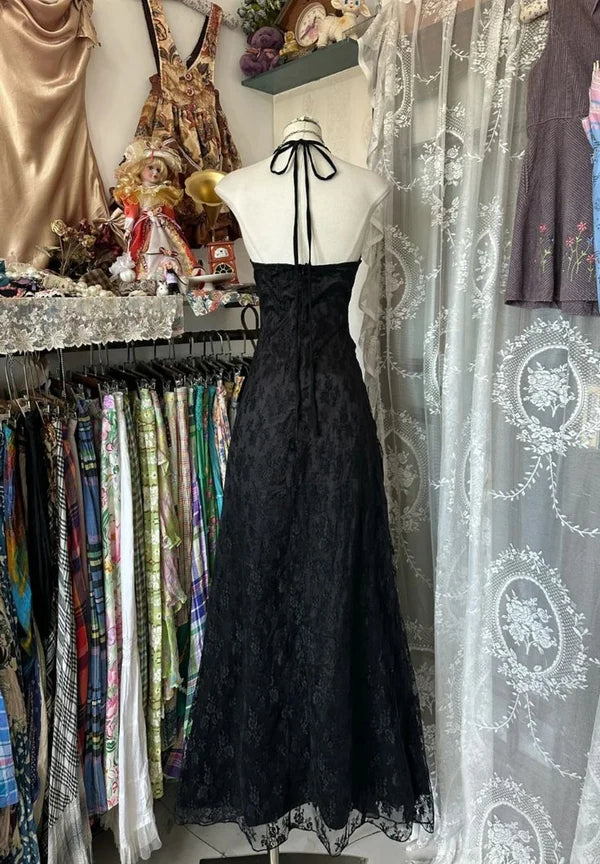 Black Vintage Fashion Lace Suspender V Neck Long Prom Gown Evening Dress Party Dress nv3623