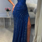 Navy blue beautiful fashion latest long shiny tulle ball gown evening dress nv4572