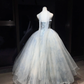 Dusty Blue Cloud Tulle Long Evening Gown Strapless Puffy Ball Gown Prom Dress with Cape  NV7077