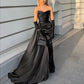 Black Elegant V Neck Mermaid Side Slit Satin Long Evening Gown Ball Gown nv1978