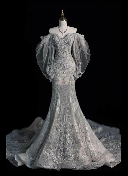 Robe de soirée longue en tulle blanc uni, magnifique, élégante, à la mode, avec des appliques florales, en dentelle délicate, coupe trapèze, longueur au sol, robe de bal, robe de mariée nv3835