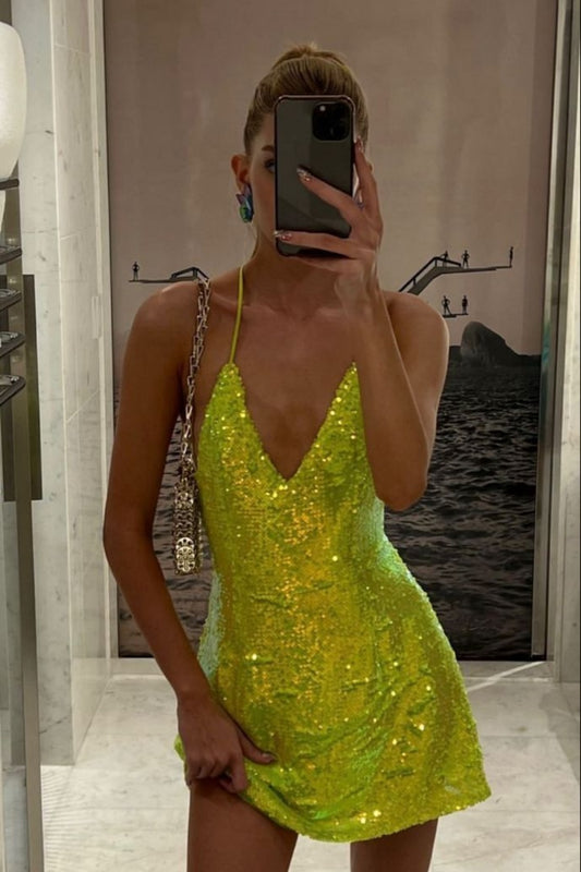 Green sequin short stylish homecoming dress cocktail party dress nv5187