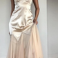 Champagne retro French elegant satin long Prom dress evening dress party dress wedding guest dress nv5359