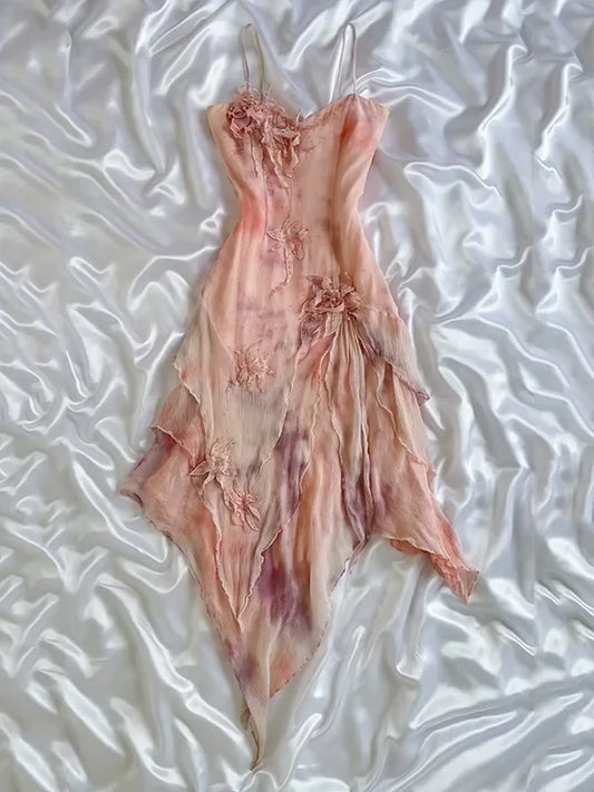 Robe de soirée longue en mousseline de soie, élégante et exquise, rose chair, à fleurs et perles, nv3827