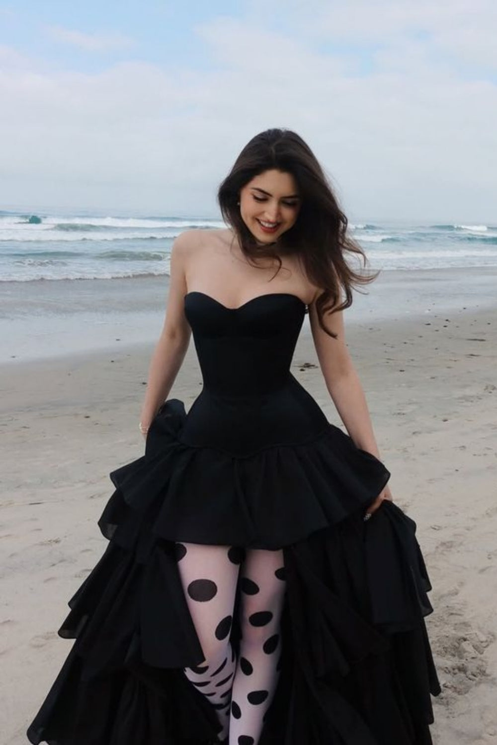 Luxury Palace Style Spaghetti Strap Beaded Gown | Black Satin Ballgown Train Maxi Dress for Red Carpet Gala Awards Ceremony High-End Social Event NV6271