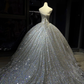 Silver Sparkly Sequin Ball Gown Strapless Voluminous Long Prom Dress  NV7080