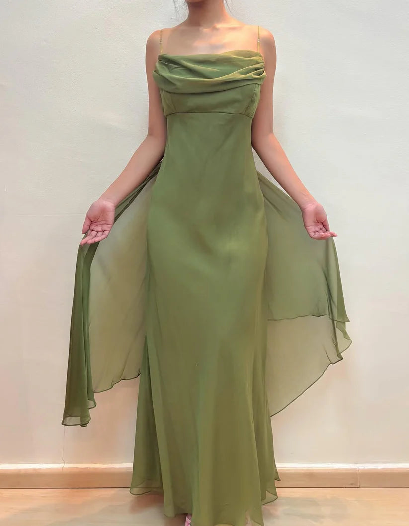 NiceVestidos -- Ärmelloses, bodenlanges Abendkleid aus lila/olivgrünem Chiffon im Feenstil NV5776