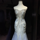Light Slate Blue Beaded Mermaid Evening Gown Strapless Sweetheart Tulle Prom Dress  NV7071