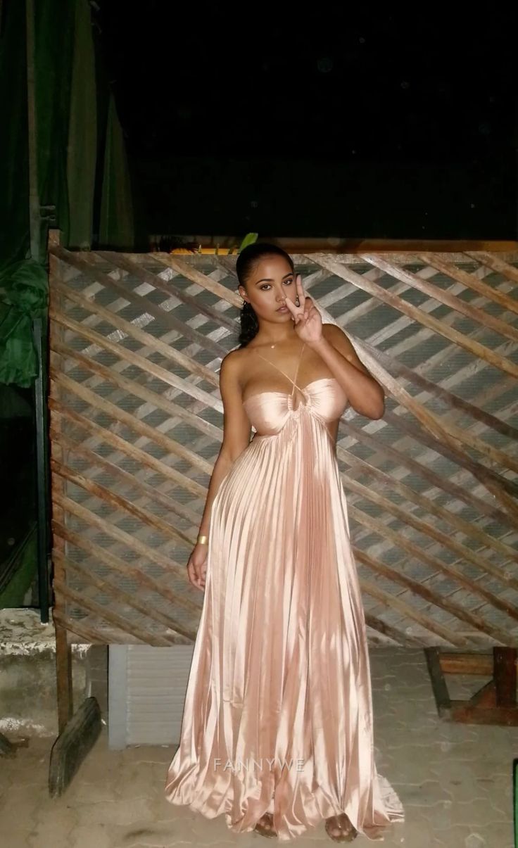Nude pink suspender long satin holiday travel beach party dress dress birthday dress nv4676