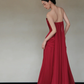 Burgundy One Shoulder Draped Chiffon Pleated Evening Gown with Cape  NV7188