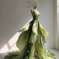 Gradient Green Fairy Petal Gown with Deep V Spaghetti Strap and Long Train  NV7495